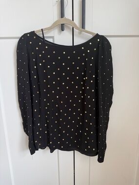 Black Long Sleeve Tee with Gold Stud Accents